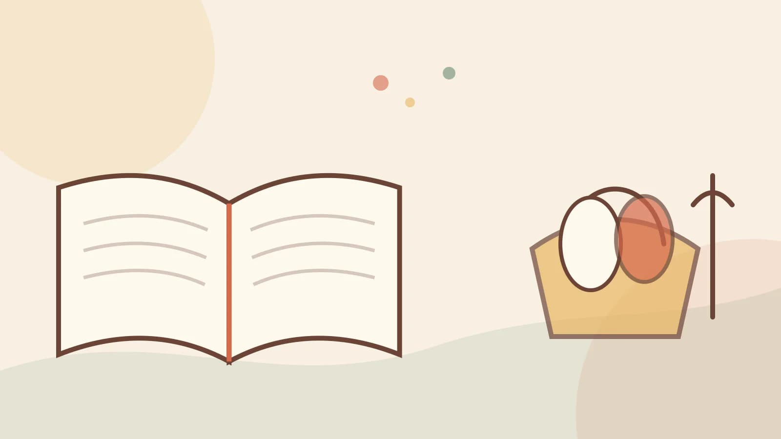 An open Bible with illustrated paths for bible stories about God's provision