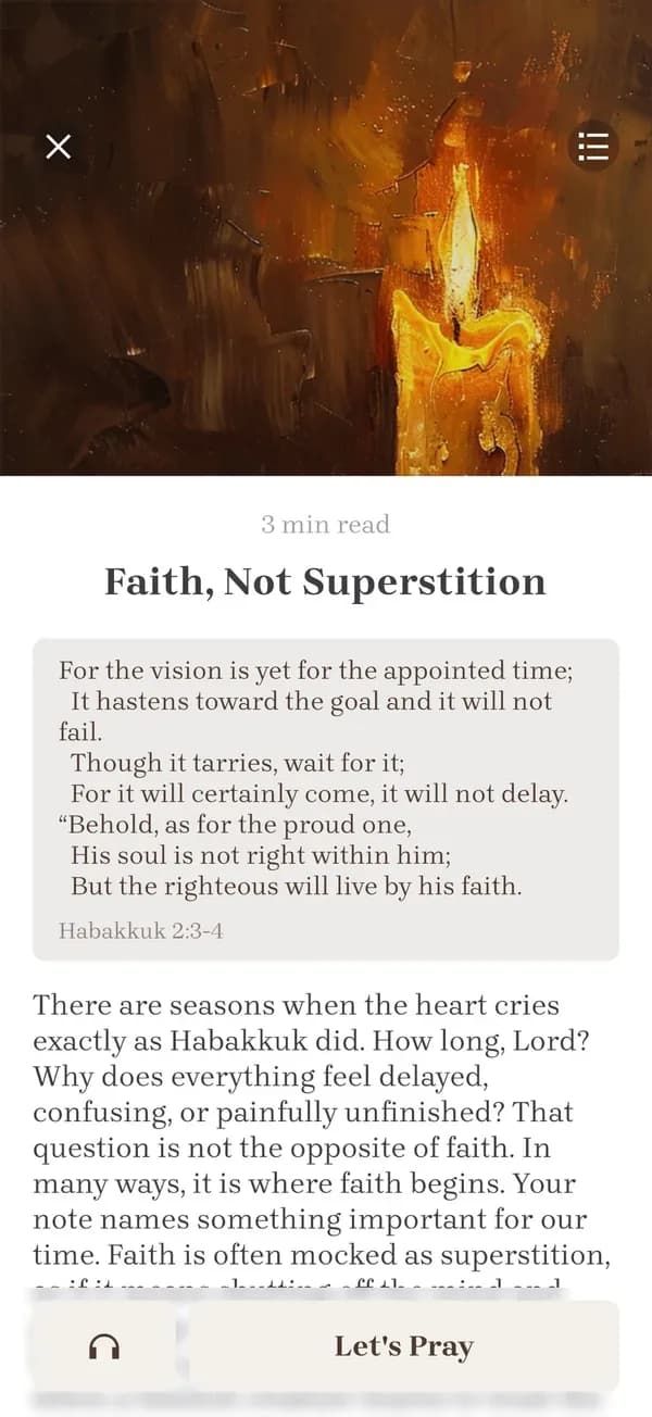 Bible Note daily devotional plan screen built from a saved sermon note