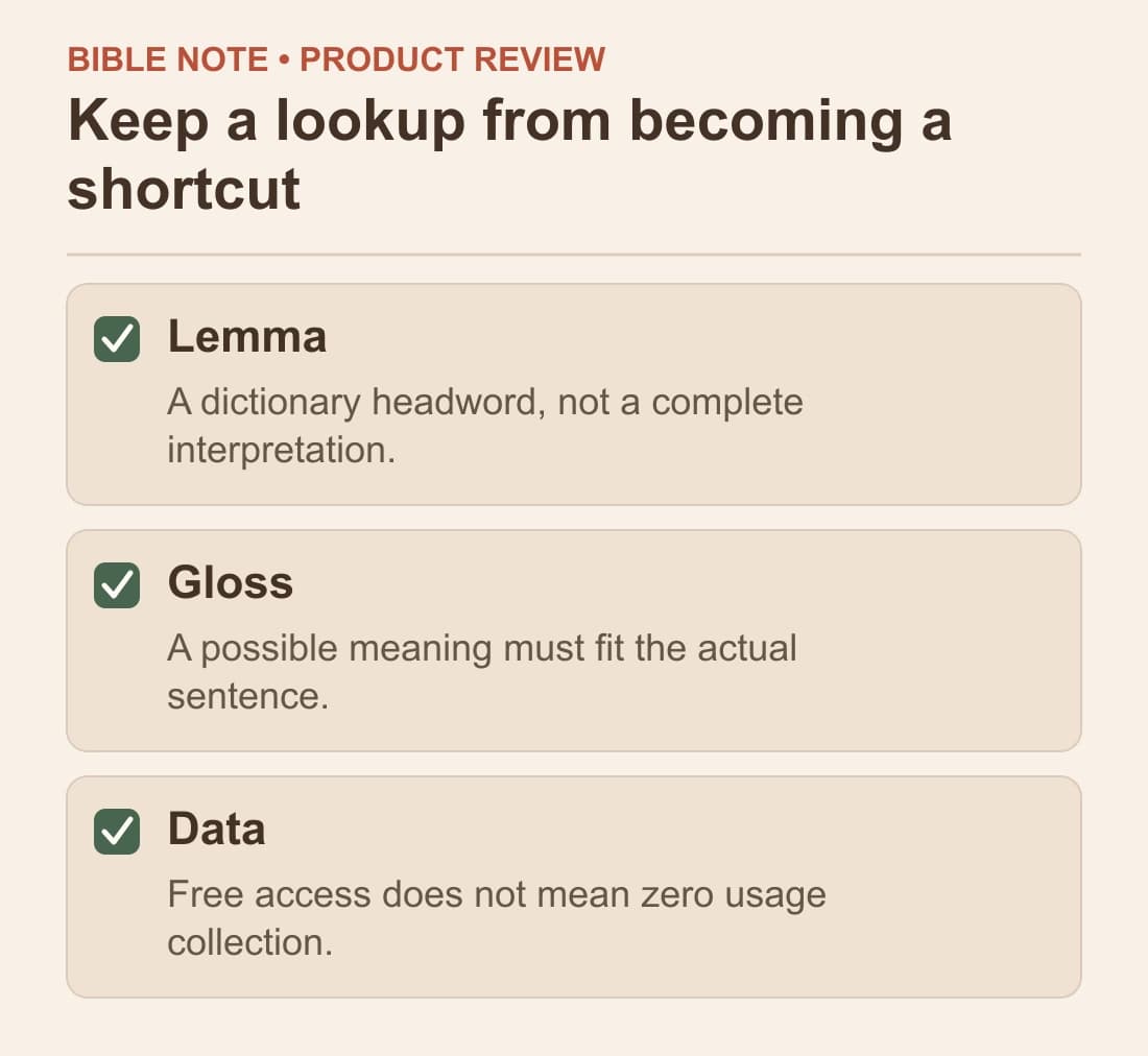 Keep a lookup from becoming a shortcut: Lemma; Gloss; Data
