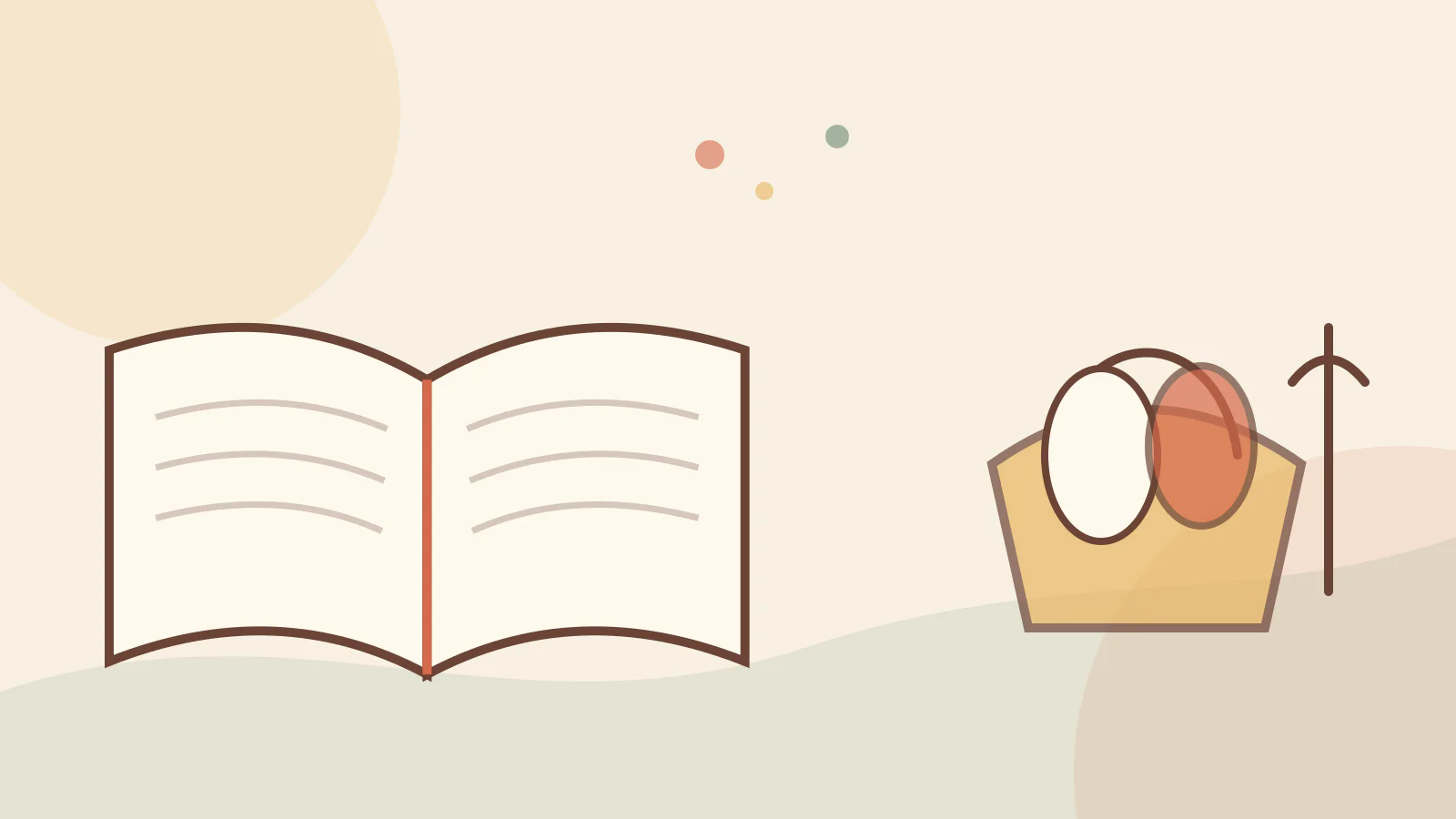 An open Bible with illustrated paths for bible stories about God's provision